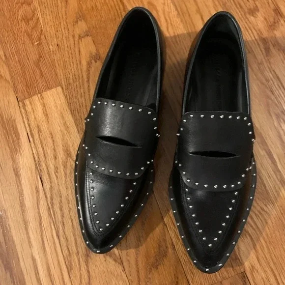 Rebecca Minkoff Petra Black Pointed Toe Studded Leather Loafers Size 6.5 - Picture 4 of 6
